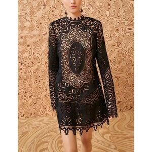 NWOT Ulla Johnson Mini Long-Sleeve Black Lace Eleni Linen Dress
